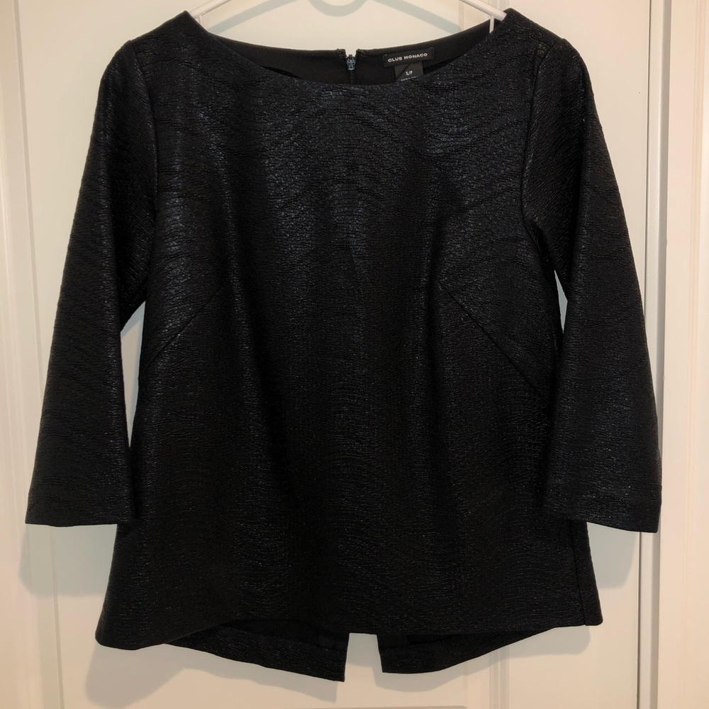 Club Monaco shimmery black top w/ 3/4 sleeves